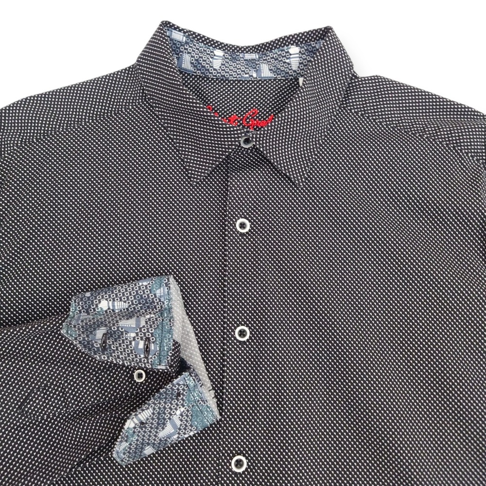 Robert Graham Shirt Men XL Black & White Geometric Long Sleeve Stretch Flip Cuff